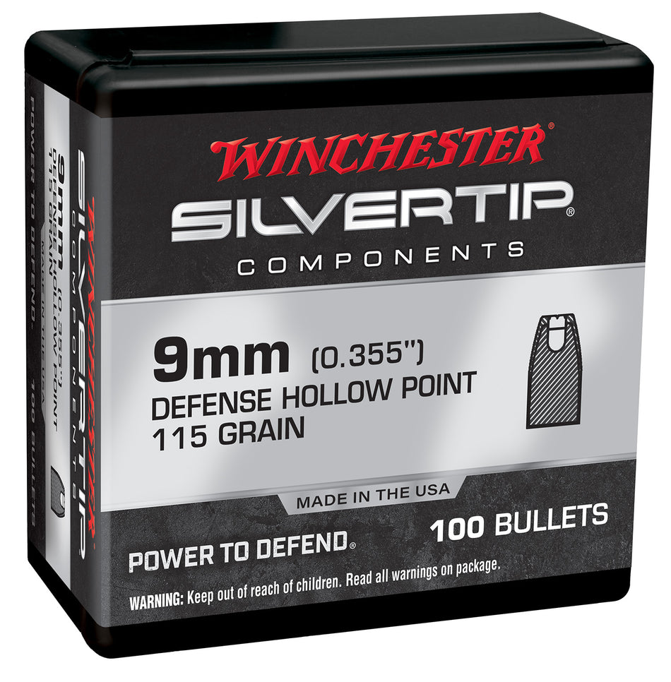 Winchester 9mm 115 Grain Silvertip Hollow Point Component Reloading Bullets 100 Per Box