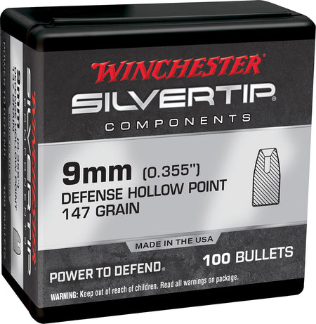 Winchester 9mm 147 Grain Silvertip Hollow Point Component Reloading Bullets 100 Per Box