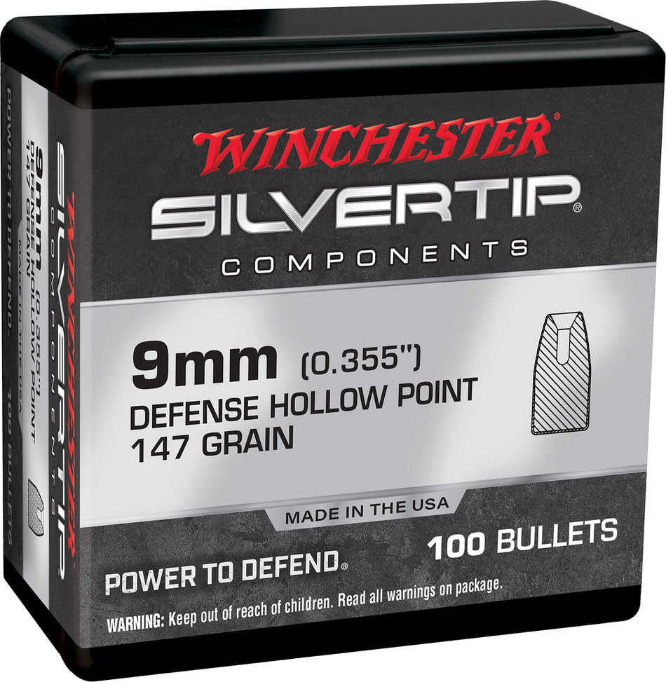 Winchester 9mm 147 Grain Silvertip Hollow Point Component Reloading Bullets 100 Per Box