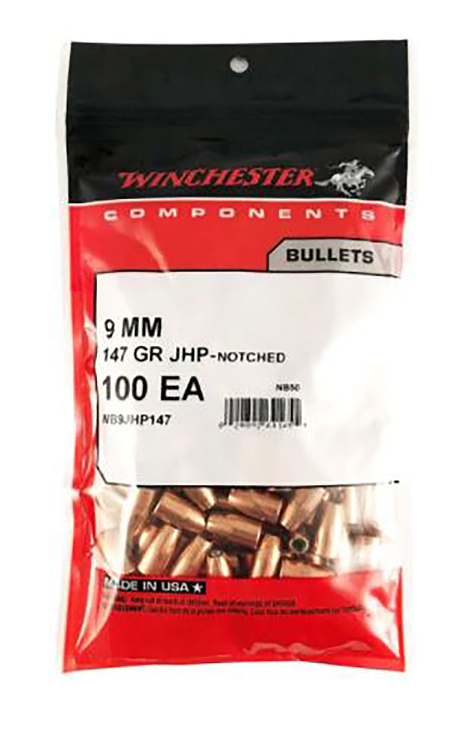 Winchester 9mm 147 Grain JHP Component Reloading Bullets Bulk 500 Per Box