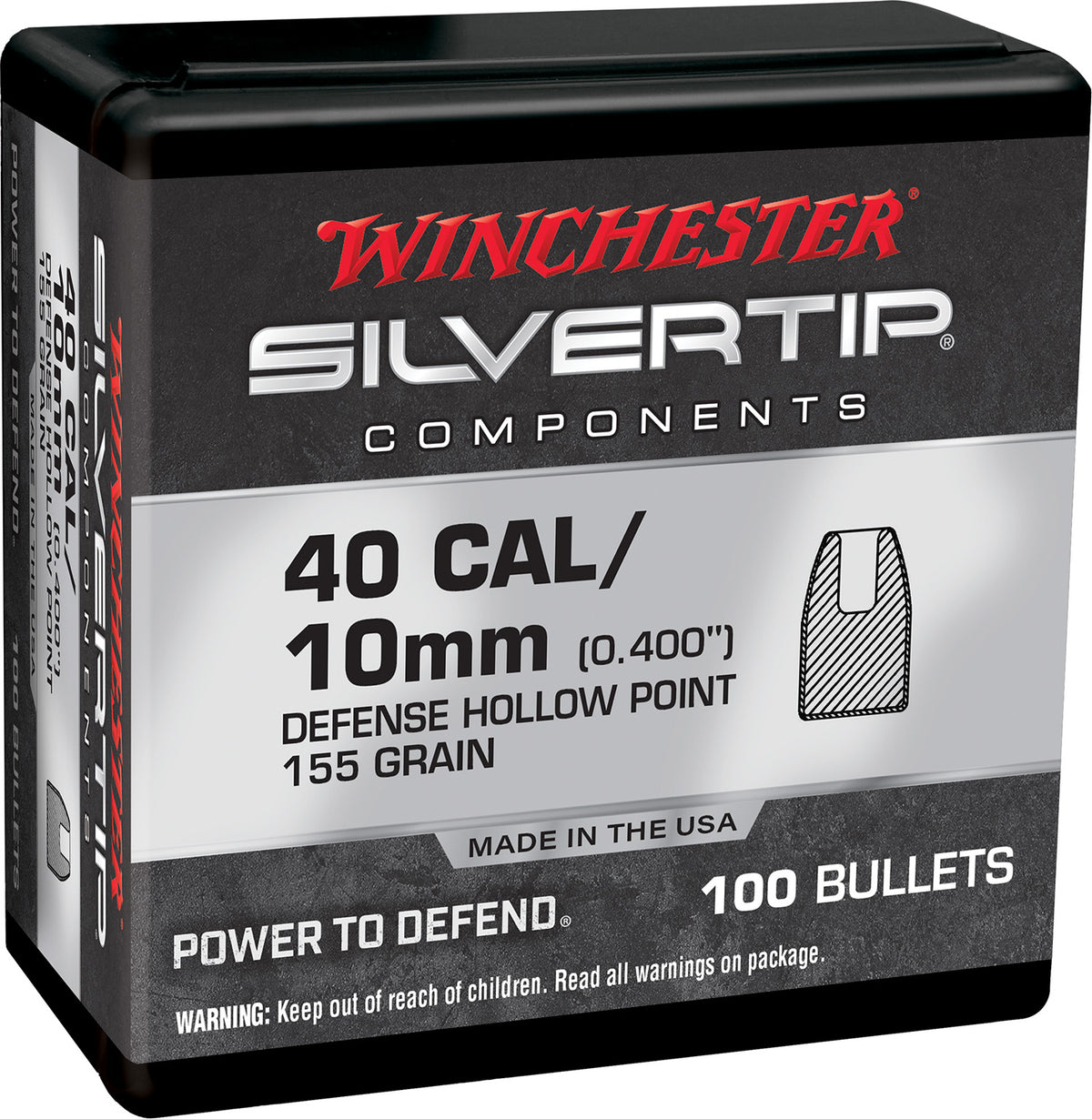 Winchester WB40ST155X .40 S&W 155gr Silvertip HP Component Reloading Bullets 100 Per Box