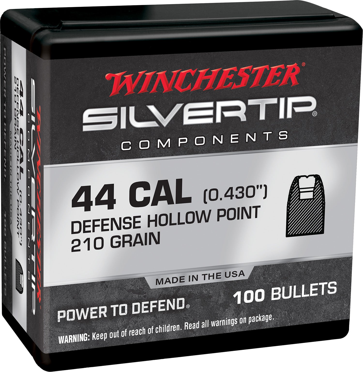 Winchester WB44ST210X .44 Rem Magnum 210gr Silvertip HP Component Reloading Bullets 100 Per Box