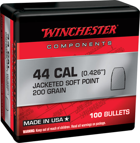 Winchester WB44SP200X .44 Rem Magnum 200gr Soft Point Component Reloading Bullets 100 Per Box