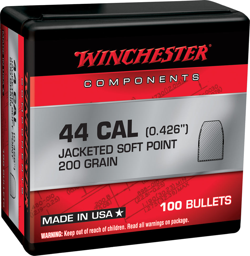 Winchester WB44SP200X .44 Rem Magnum 200gr Soft Point Component Reloading Bullets 100 Per Box