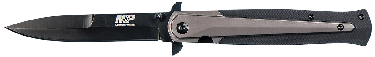 Smith & Wesson Knives 1085899 M&P Tactical Stiletto Folding Spear Point Plain Stainless Steel Blade FDE Handle Pocket Clip