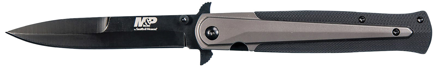 Smith & Wesson Knives 1085899 M&P Tactical Stiletto Folding Spear Point Plain Stainless Steel Blade FDE Handle Pocket Clip