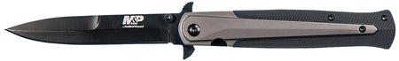 Smith & Wesson Knives 1085899 M&P Tactical Stiletto Folding Spear Point Plain Stainless Steel Blade FDE Handle Pocket Clip