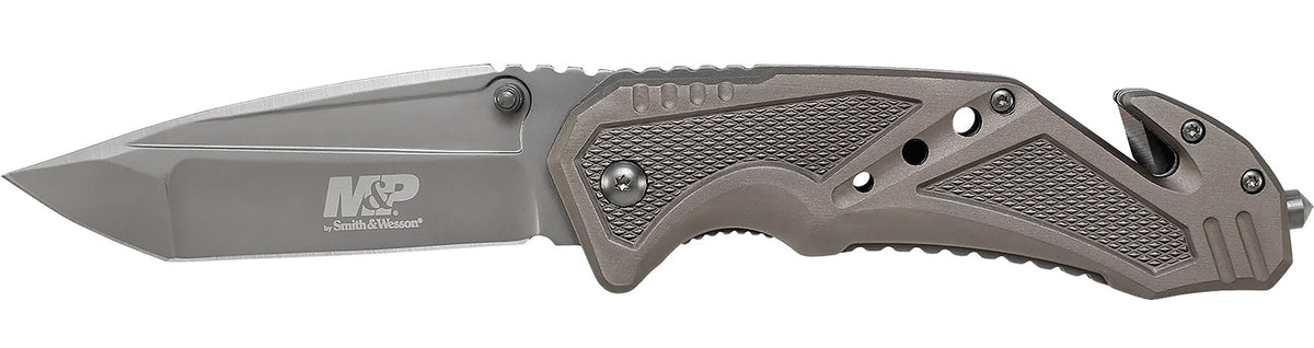 Smith & Wesson Knives SWP11GCP M&P Rescue Folding Tanto 7Cr15MoV SS Blade Aluminum Handle Strap Cutter Pocket Clip