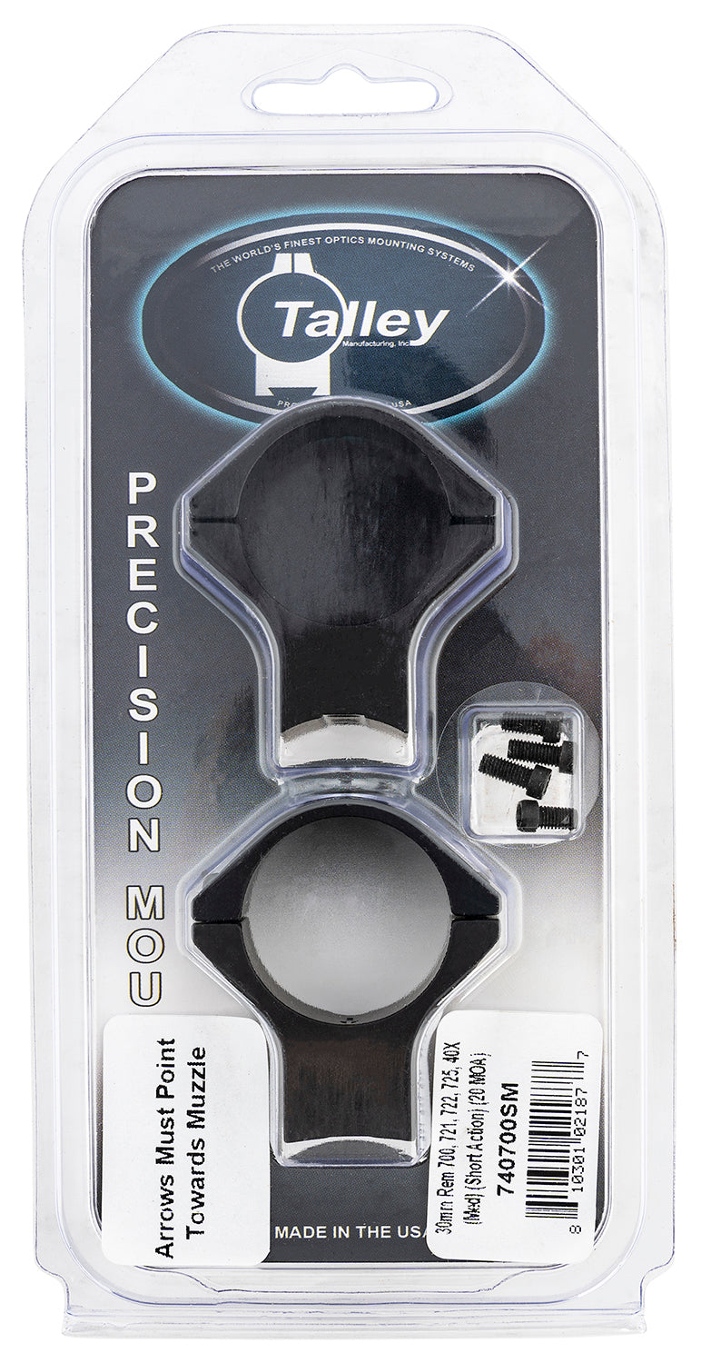 Talley 740700SM Unitized Scope Mount/Ring Combo 30mm Tube Remington 700 Short Action Medium Rings 20 MOA