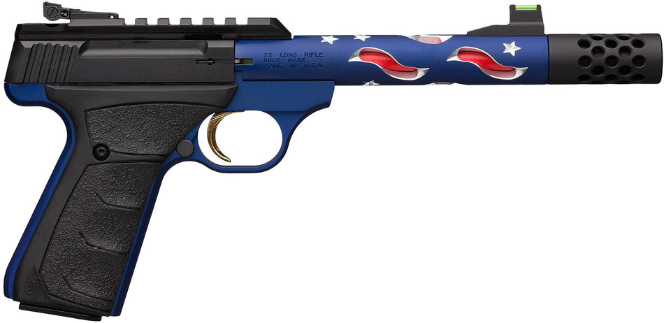 Browning 051572490 Buck Mark Plus SR 22 LR 5.87" Vision MB 10+1 Blue Anodized Matte Black Aluminum Slide Black Ultragrip FX Grip (Americana Themed)