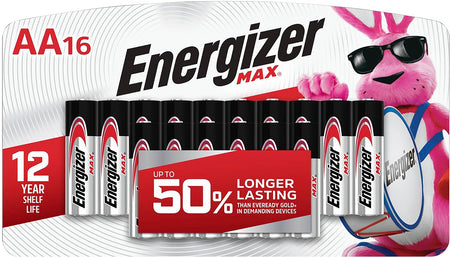 Energizer E91LP16 AA 1.5V Alkaline Max Batteries Pack of 16
