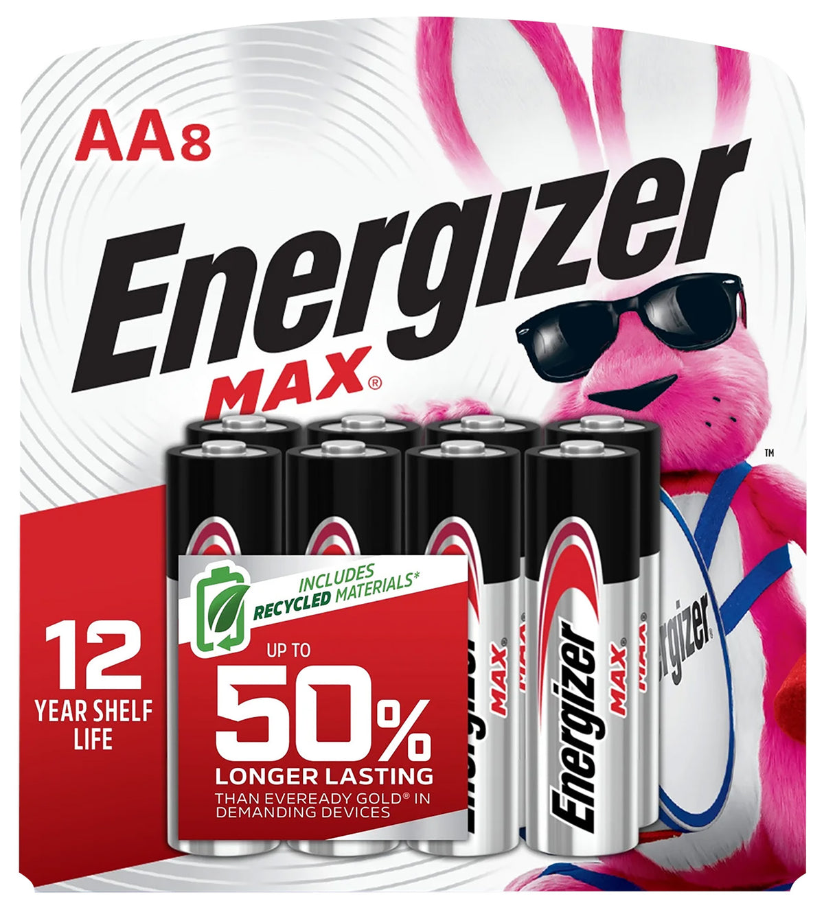 Energizer E91MP8 AA 1.5V Alkaline Max Batteries Pack of 8
