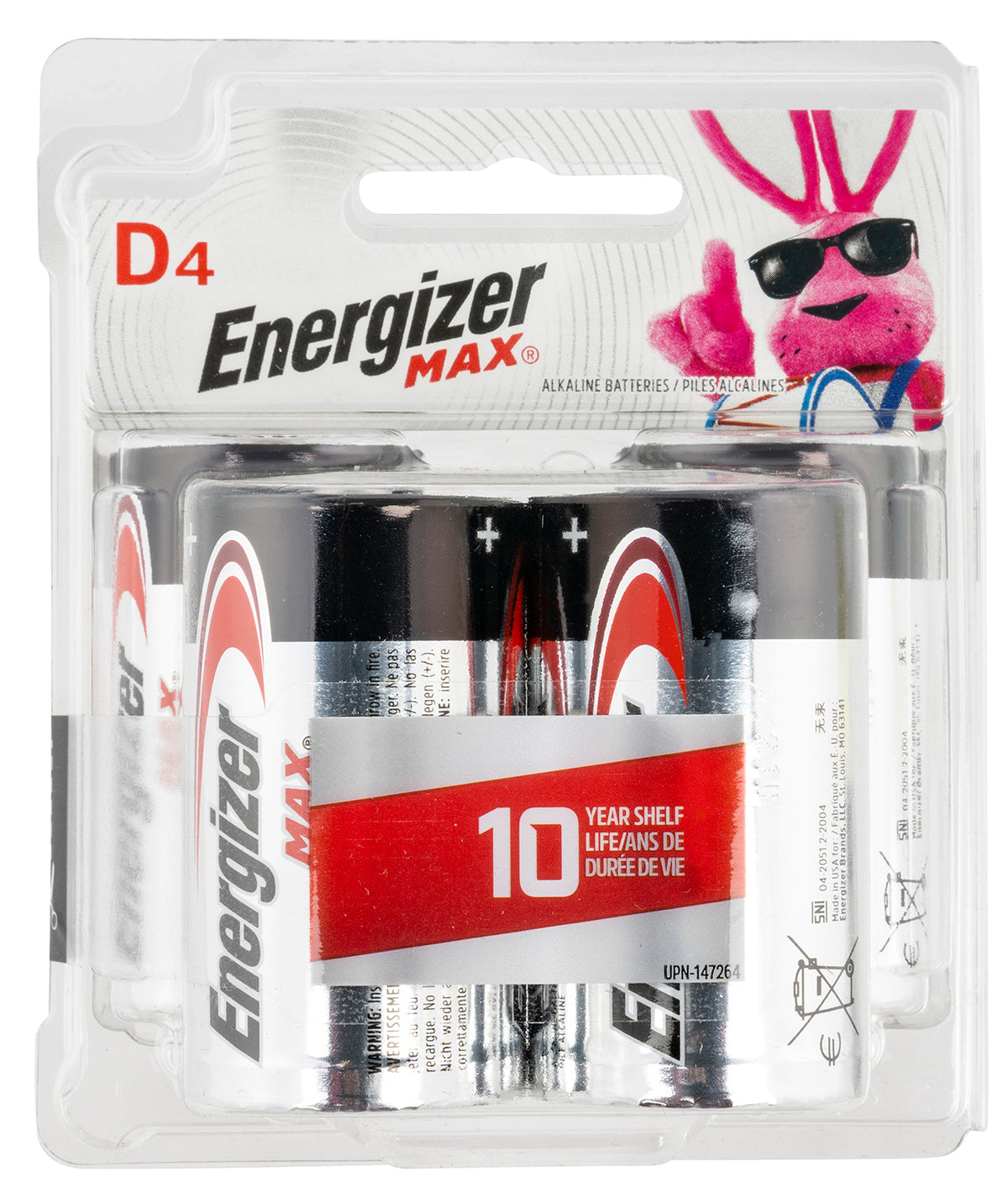 Energizer E95BP4 D 1.5V Alkaline Max Batteries Pack of 4