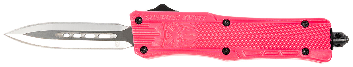CobraTec CTK-1 Small OTF 2.75" Dagger D2 Steel Plain Blade Pink Aluminum Handle Includes Glass Breaker