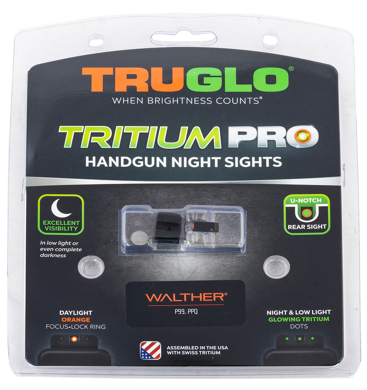 TruGlo TGTG231W1C Tritium Pro Iron Night Sights - Green Tritium with Orange Outline Front
