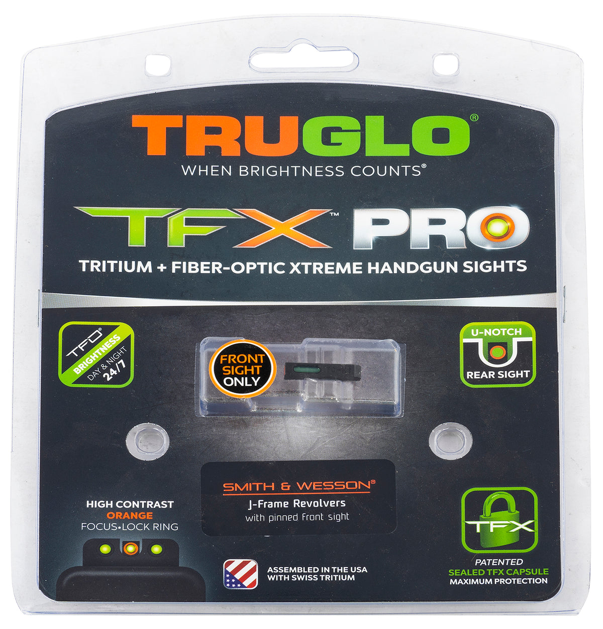 TruGlo TGTG13SJ1PC TFX Pro Day/Night Front Sight Green Tritium Fiber Optic Orange Outline
