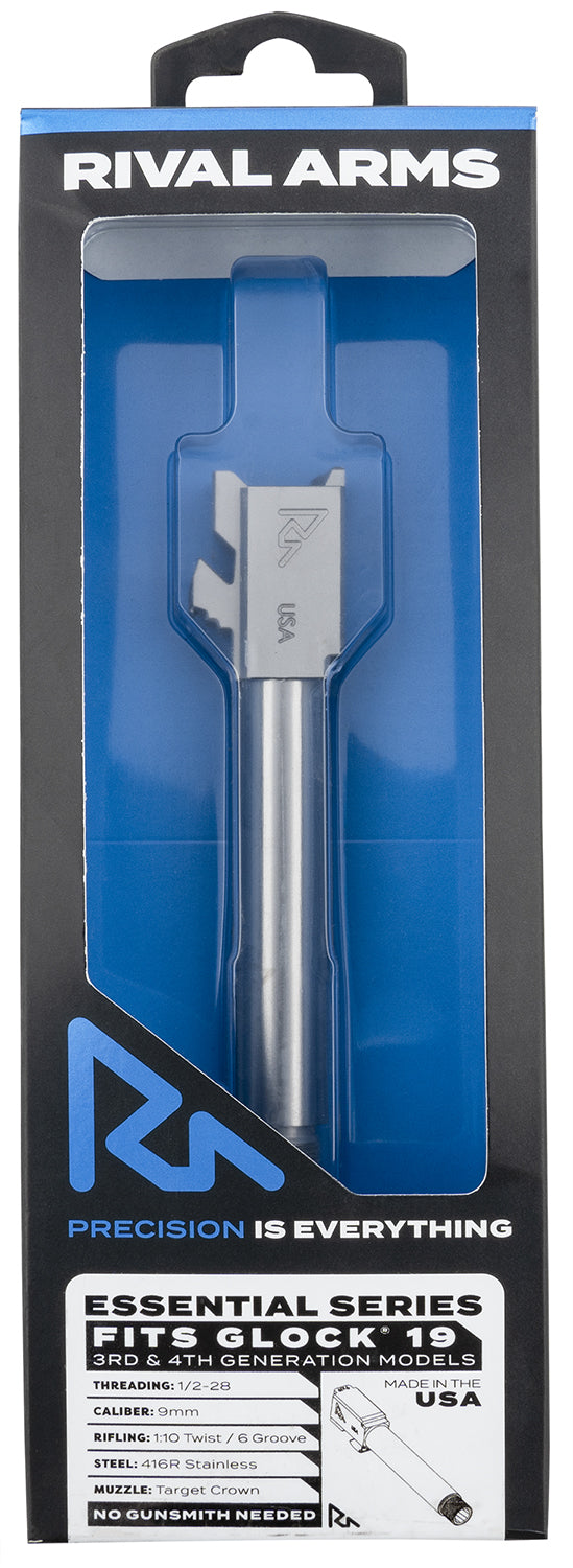 Rival Arms Essential V2 Threaded Drop-In Barrel 9mm 4.49" Stainless Steel for Glock 19 Gen3-4