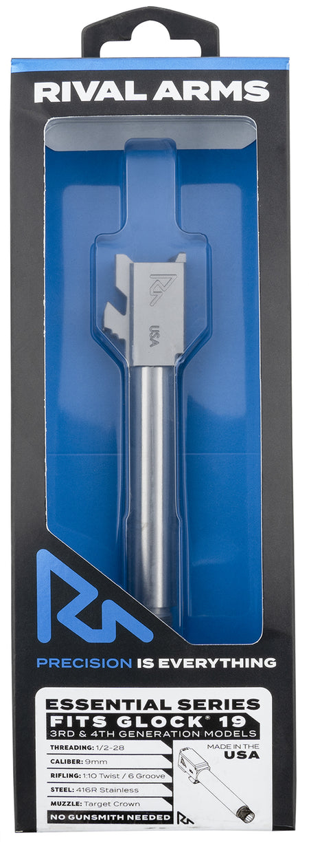 Rival Arms Essential V2 Threaded Drop-In Barrel 9mm 4.49" Stainless Steel for Glock 19 Gen3-4