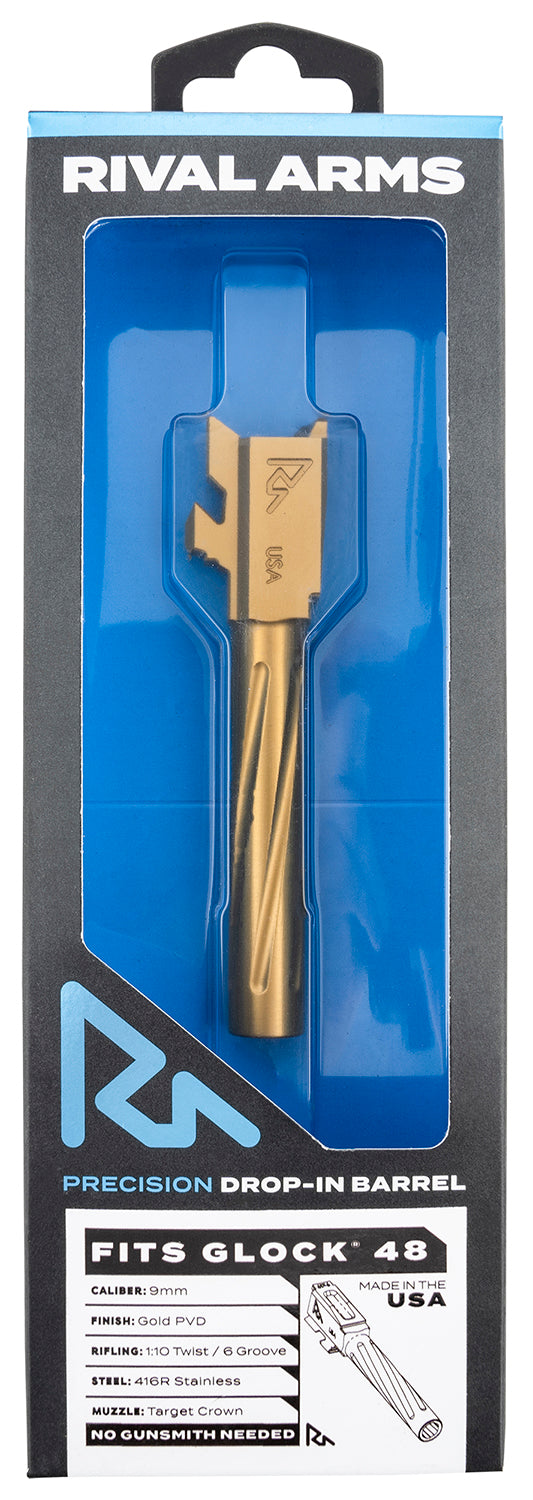 Rival Arms Precision V1 Drop-In Barrel 9mm 4.17" Gold PVD 416R Stainless for Glock 48