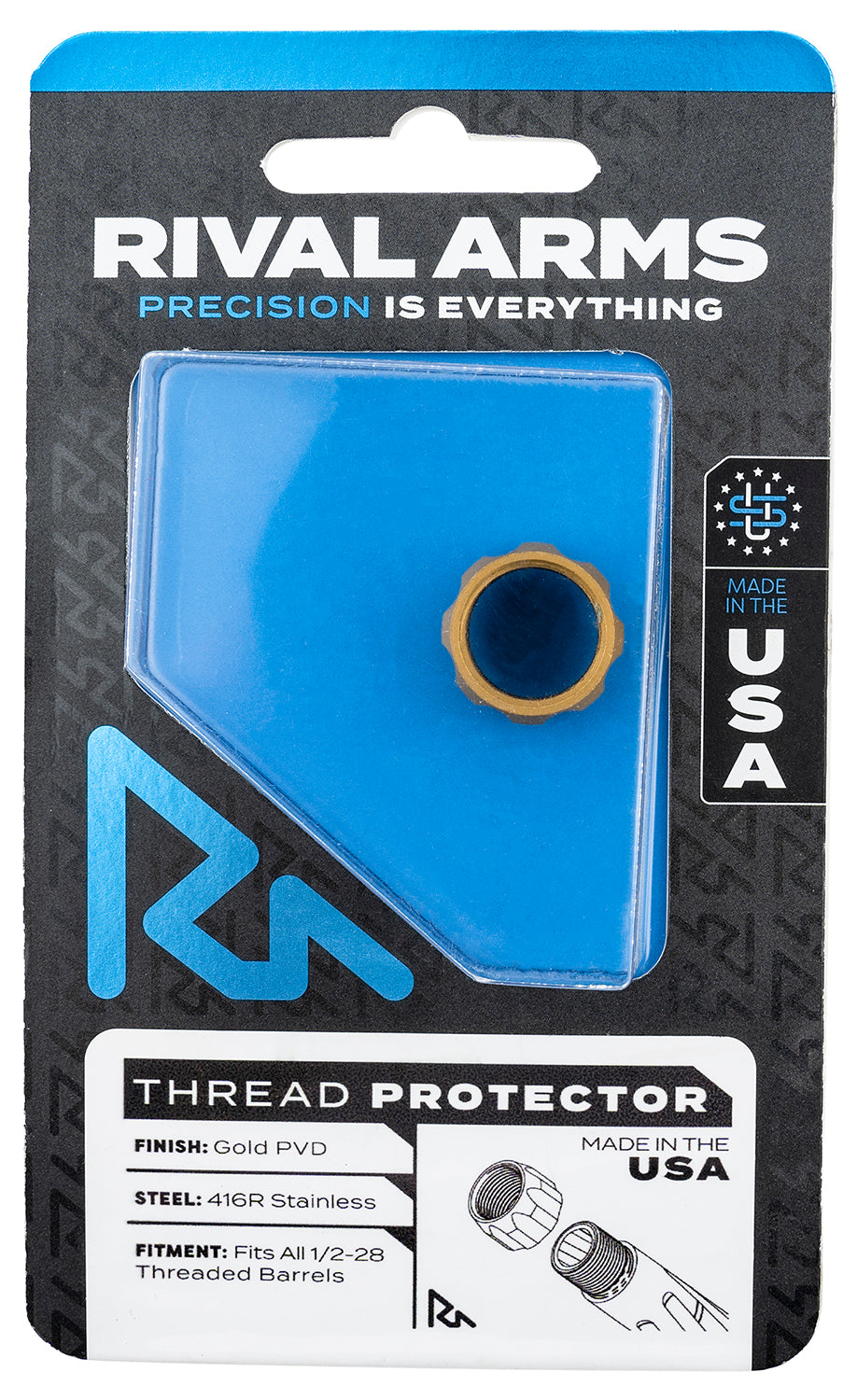 Rival Arms RARA300001E Gold PVD 416R Stainless Thread Protector 9mm 1/2"-28 tpi