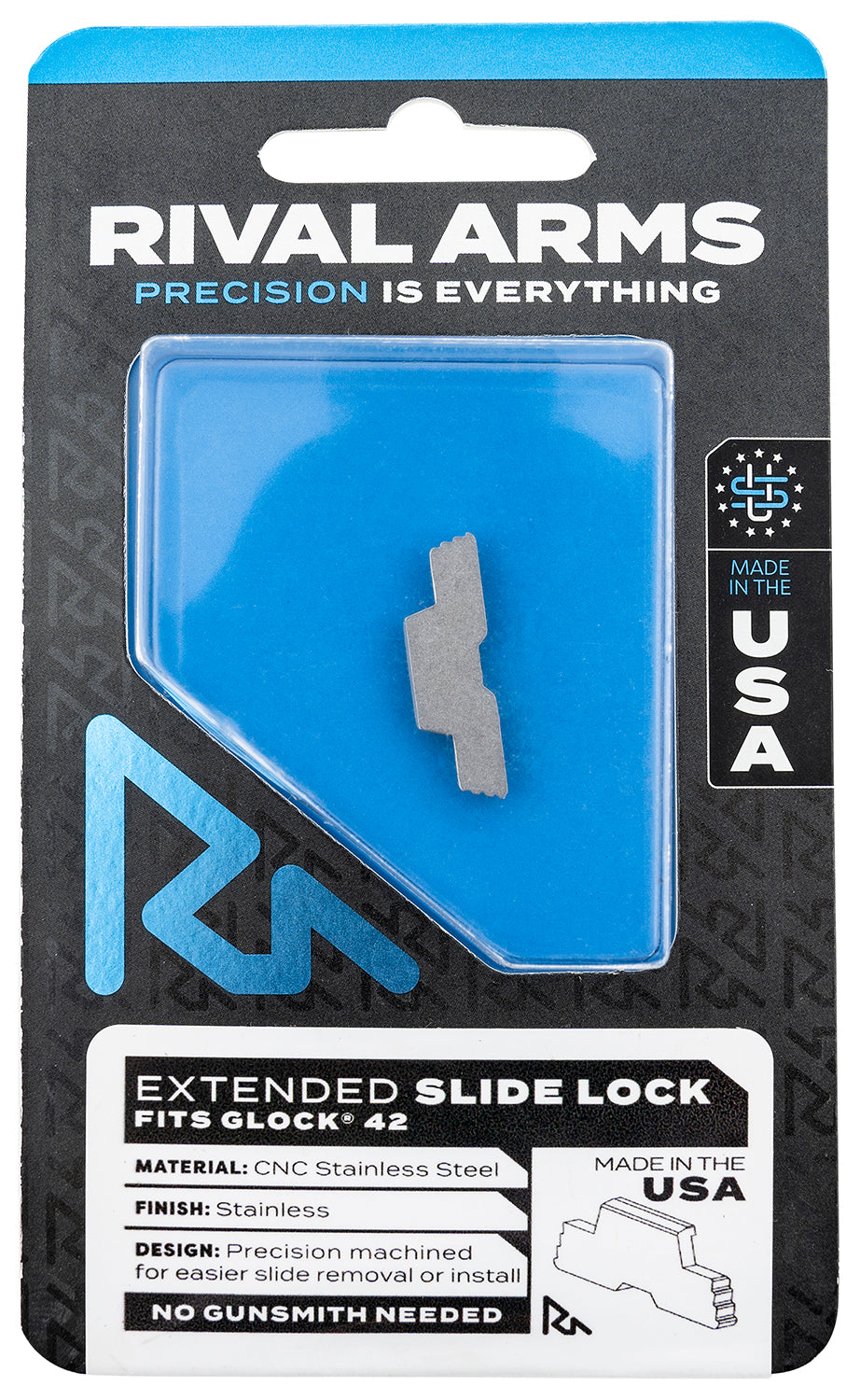 Rival Arms Glock 42 Extended Slide Lock in Polished Stainless Steel