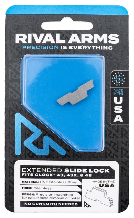 Rival Arms Glock 43 43X 48 Extended Slide Lock Polished Stainless Steel