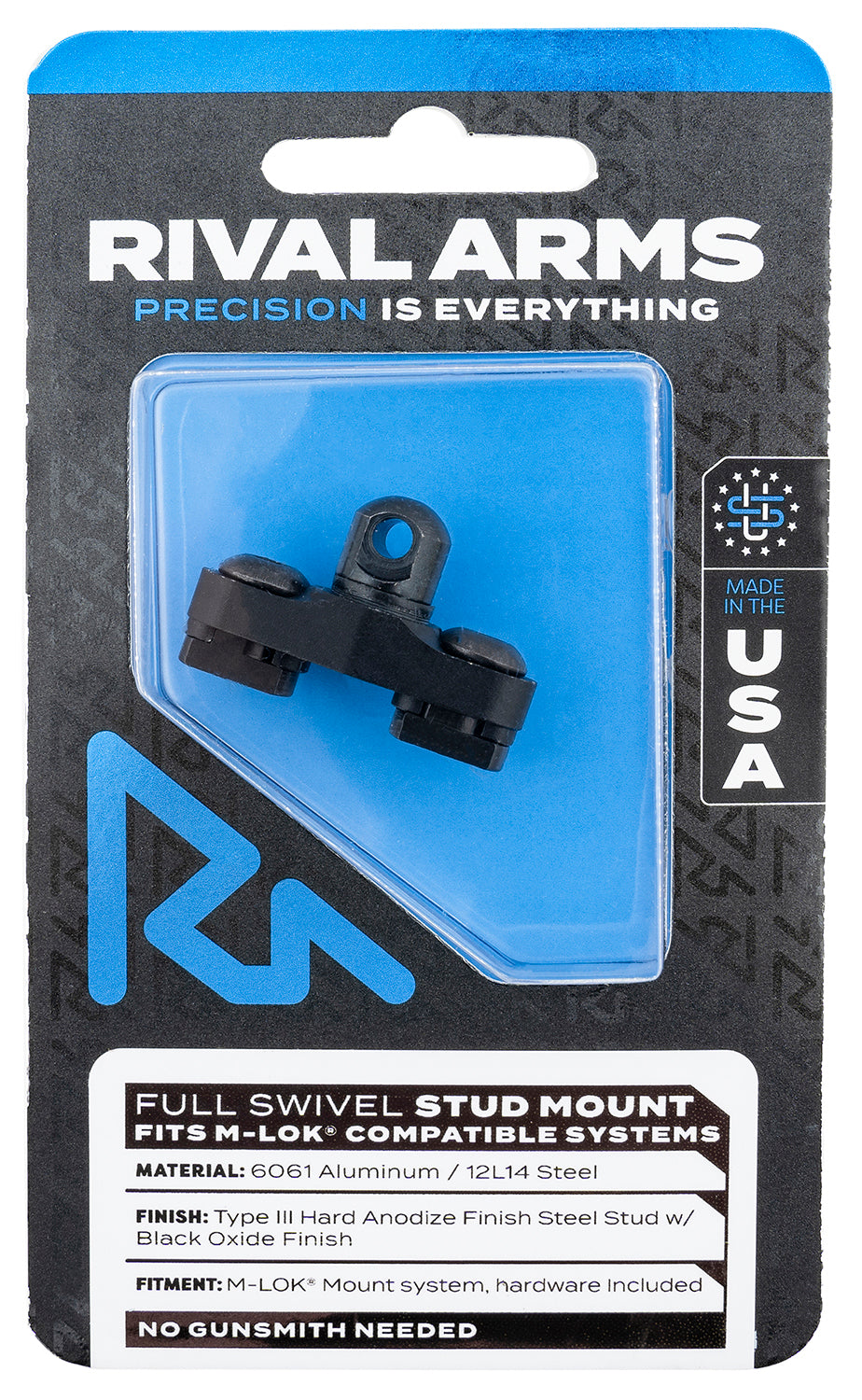 Rival Arms RA-RA92M1B M-LOK Swivel Stud Mount Black Anodized 6061-T6 Aluminum & 12L14 Steel