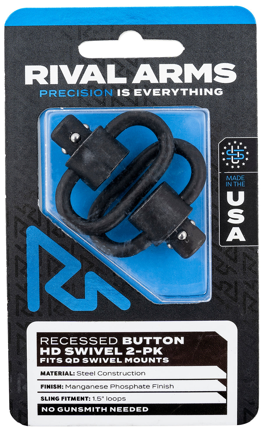 Rival Arms HD Swivel Set Black Manganese Phosphate 1.5" Loops Recessed Button RA-RA92S2A