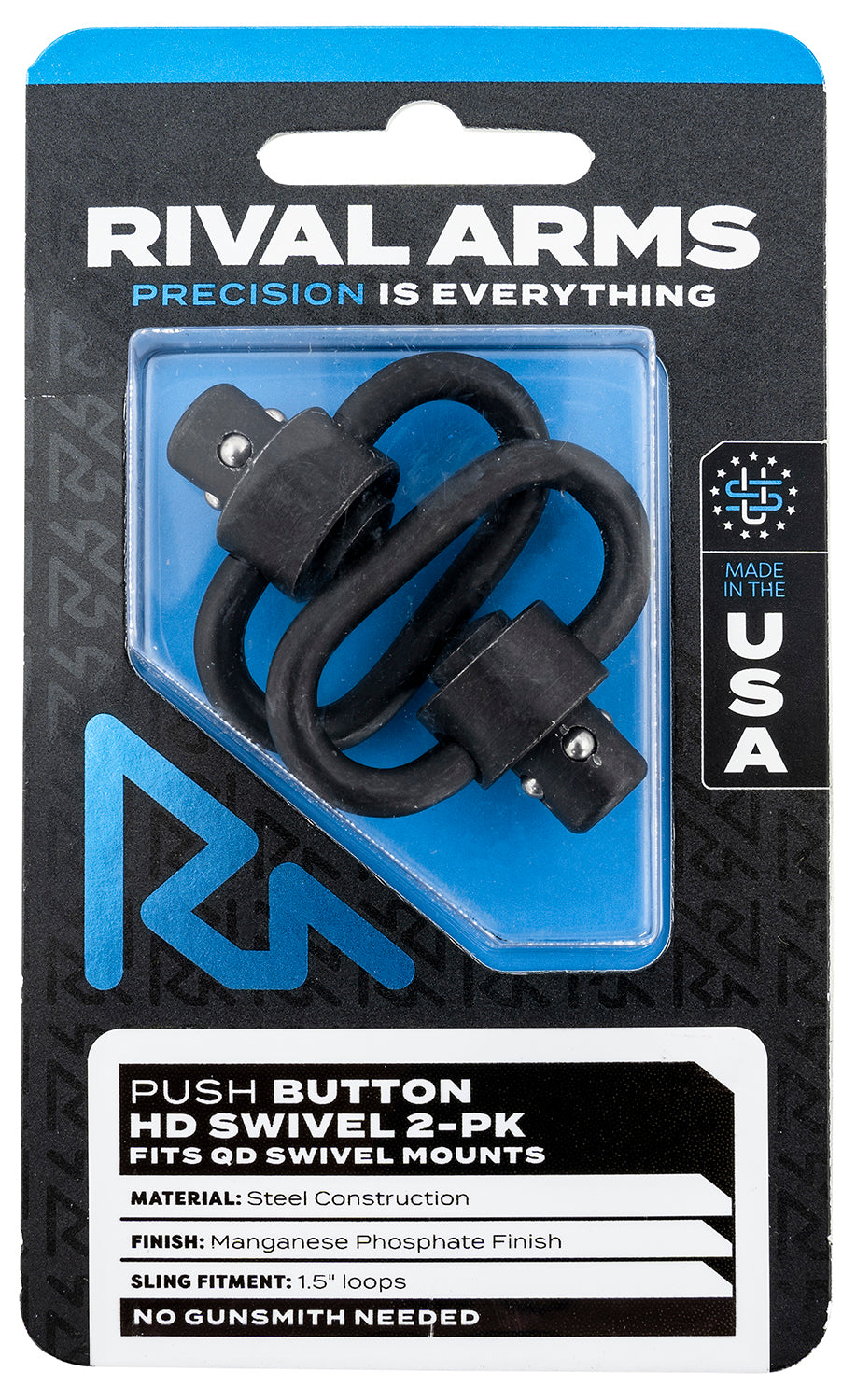 Rival Arms RA92S1A Heavy Duty QD Swivel Set – 1.5" Loop, Black Manganese Phosphate, Push Button