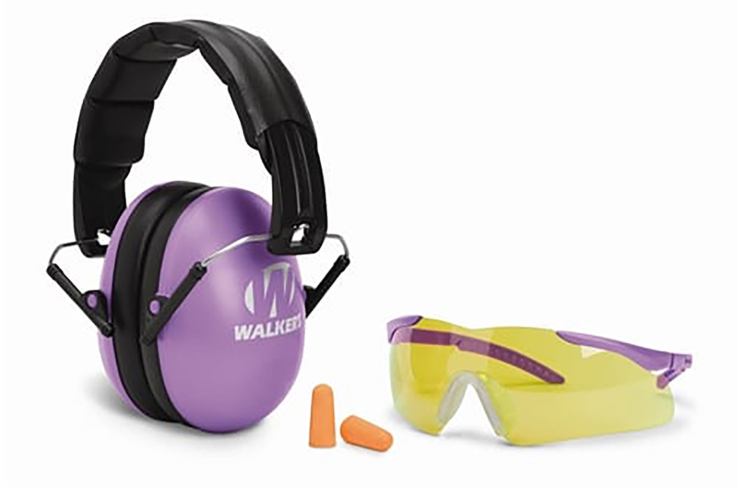Walker's GWPYWFM2GFPPUR 23 dB Folding Muff Purple Black Combo Kit Glasses Ear Plugs Youth Women