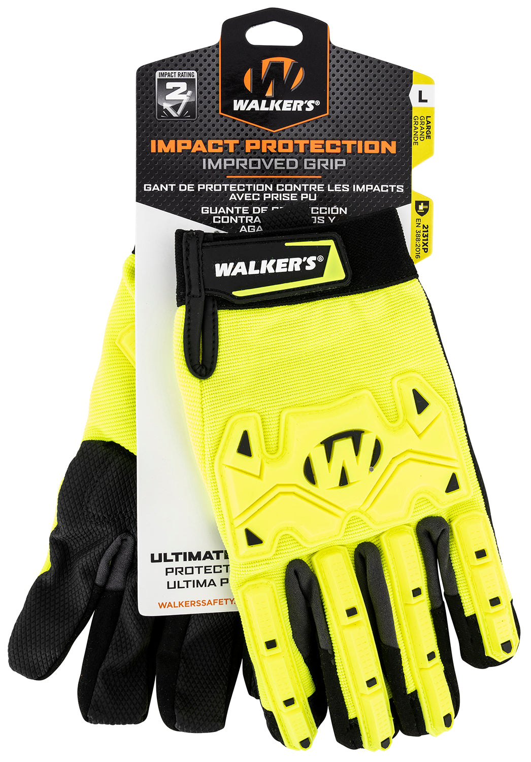 Walker's GWPSFHVFFPUIL2LG Large Impact Protection Gloves Black/Yellow Synthetic Leather