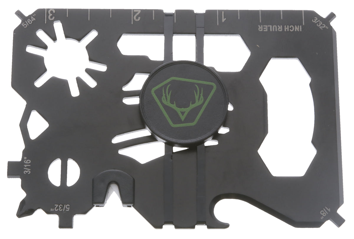 HME HMEWMT 20-In-1 Archery Wallet Tool Black Metal Broadhead Wrench Nock Wrench Allen Wrenches and Card Holder