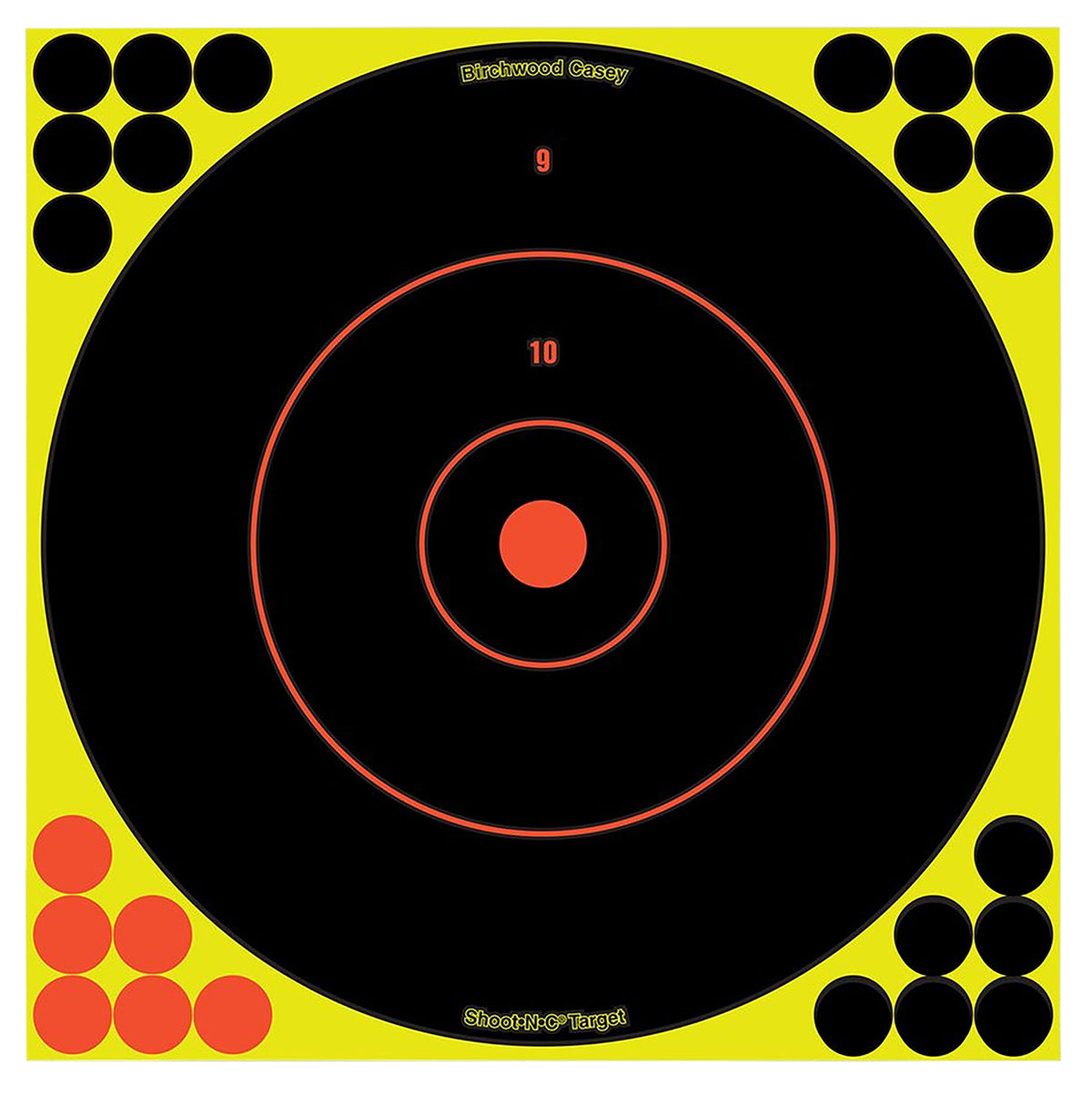 Birchwood Casey 34050 Shoot-N-C Self-Adhesive Reactive 12" Bullseye Paper Target Black/Yellow/Red 50 Pack with Pasters
