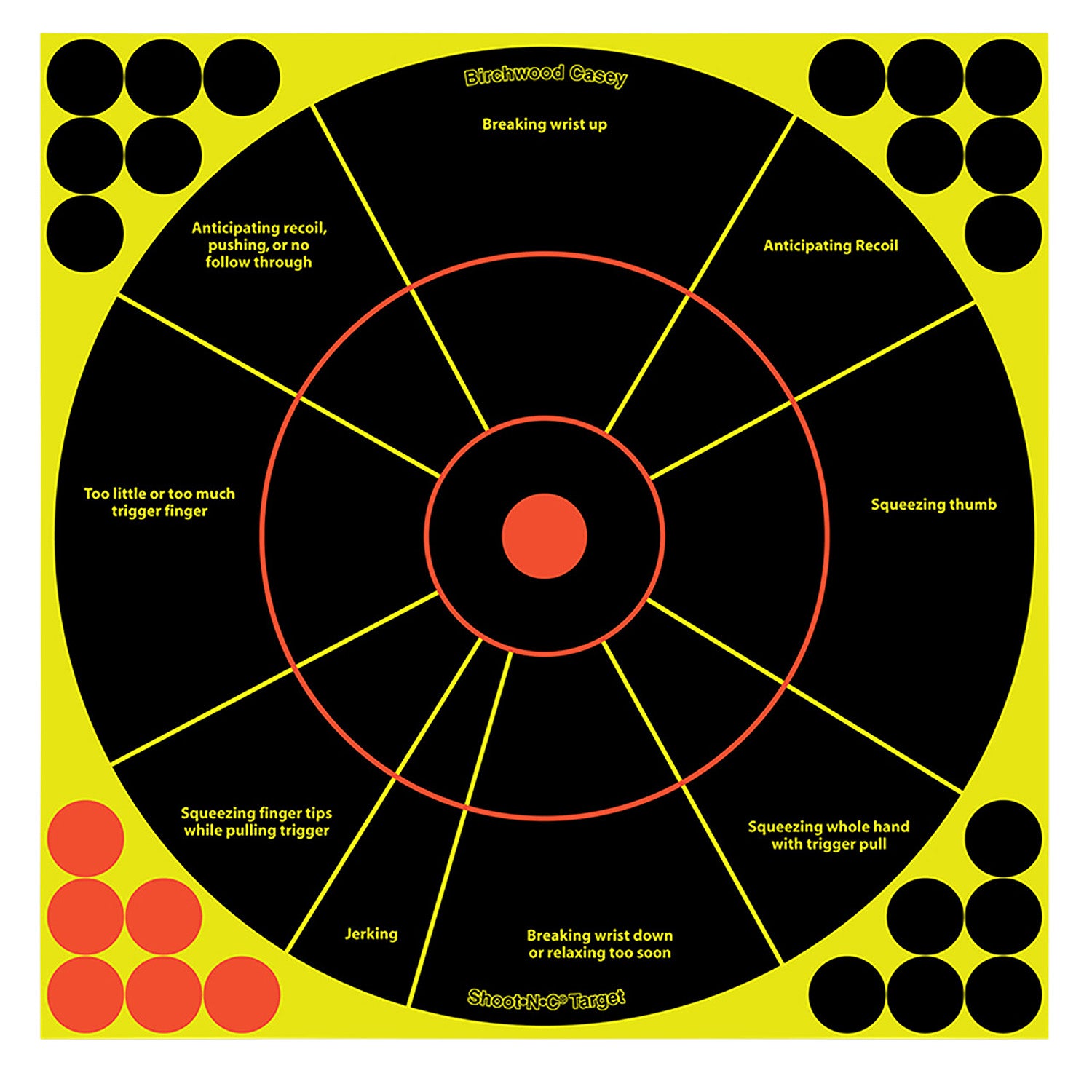Birchwood Casey 34075 Shoot-N-C Reactive 12" Bullseye Paper Target Black/Yellow/Red 50 Pack Bagged Worn Pkg