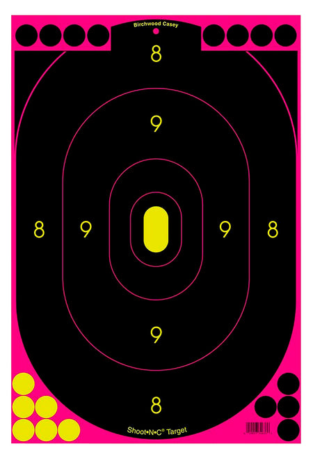 Birchwood Casey 34635 Shoot-N-C Self-Adhesive 12"x18" Oval Silhouette Paper Target Black/Pink 5 Per Pack with Pasters
