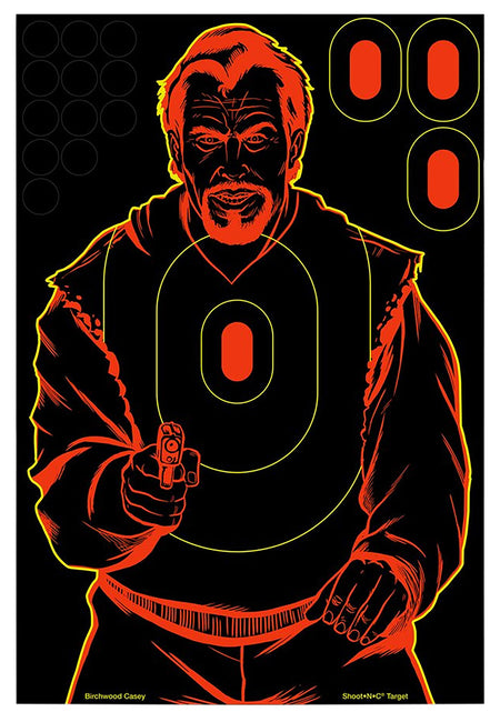 Birchwood Casey 34647 Shoot-N-C Self-Adhesive Reactive Bad Guy Silhouette Paper Target 12"x18" Black/Red 12 Per Pack