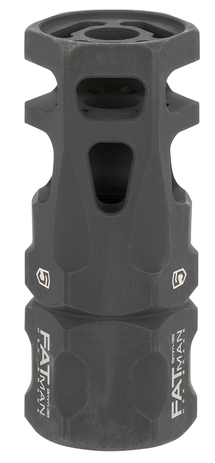 Phase 5 Weapon Systems FATman Hex Muzzle Brake Black Steel 1/2"-36 tpi 3in OAL 9mm 7.62x39mm AR