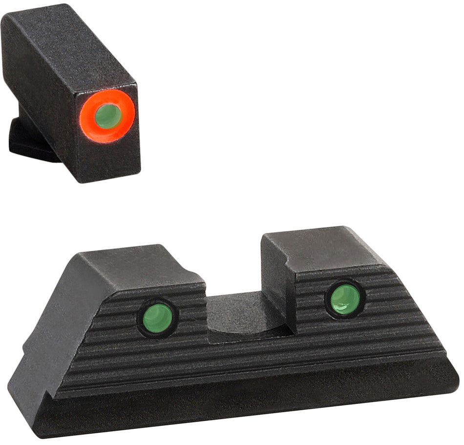 AmeriGlo GL816 Trooper Series Glock Iron Sight Set Green Tritium Orange Outline Front and Rear Sights