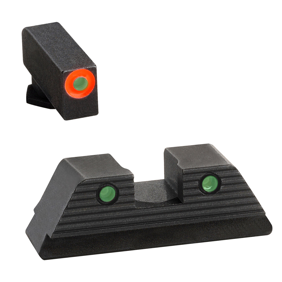 AmeriGlo GL817 Trooper Series Glock Sight Set Green Tritium Orange Front Black Outline Serrated Rear