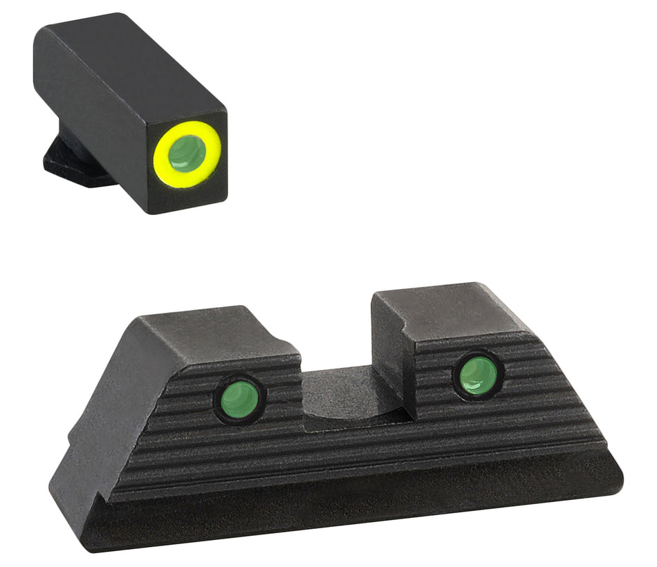 AmeriGlo GL819 Trooper Series Glock Iron Sights Green Tritium LumiGreen Front Green Tritium Black Rear