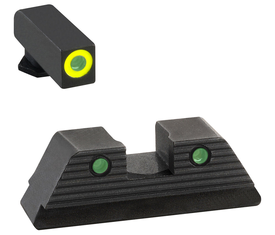 AmeriGlo GL820 Trooper Series Glock Iron Sight Set Green Tritium LumiGreen Front Green Tritium Rear