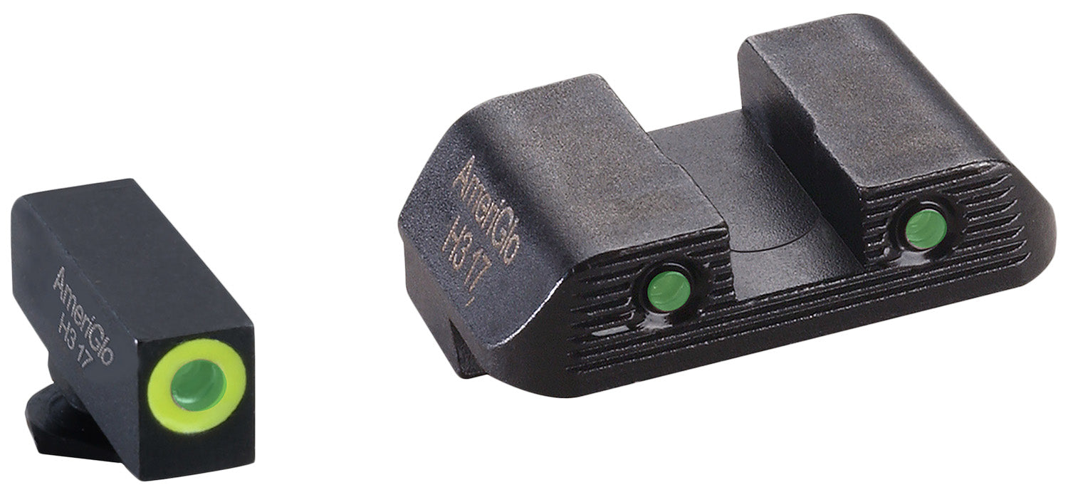 AmeriGlo GL822 Trooper Series Compact Glock Sight Set LumiGreen Front Green Tritium Black Outline Rear
