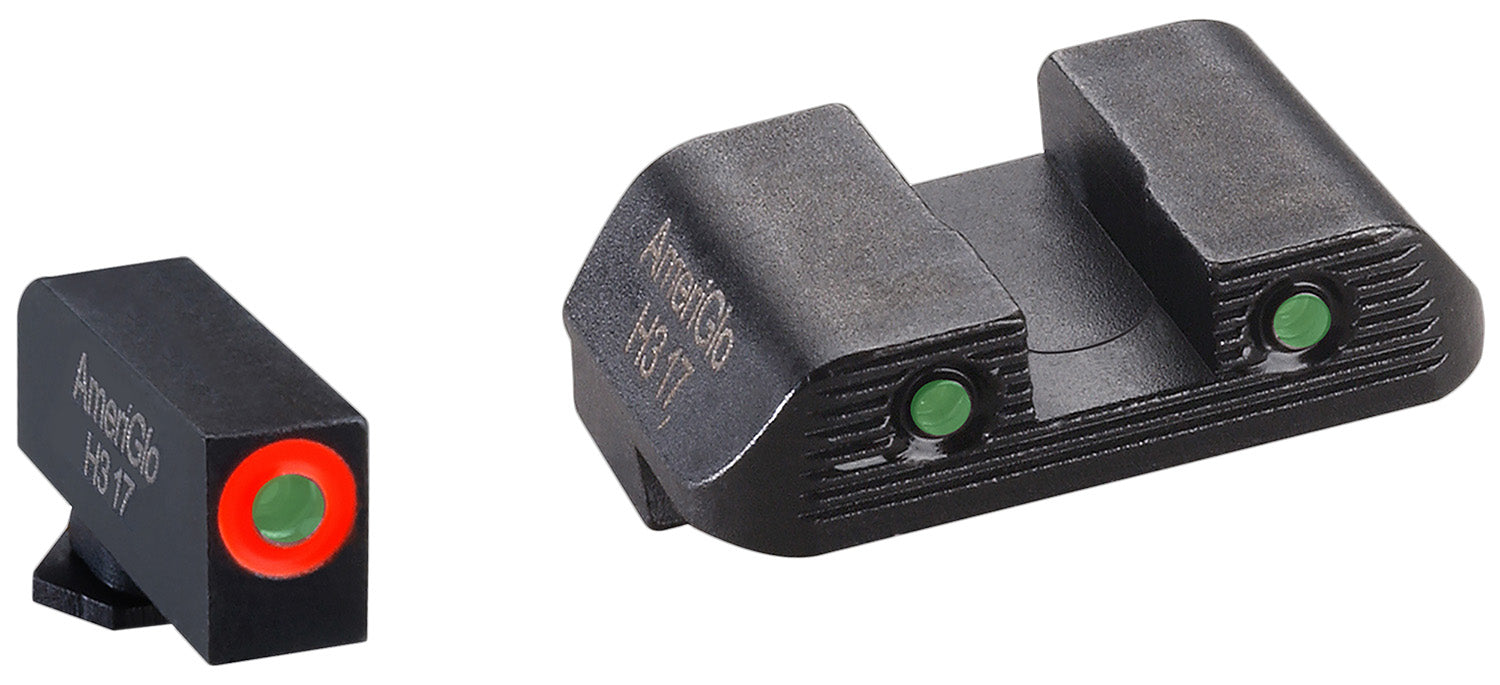 AmeriGlo GL823 Trooper Series Compact Glock Sight Set Orange Outline Front Green Tritium Black Rear