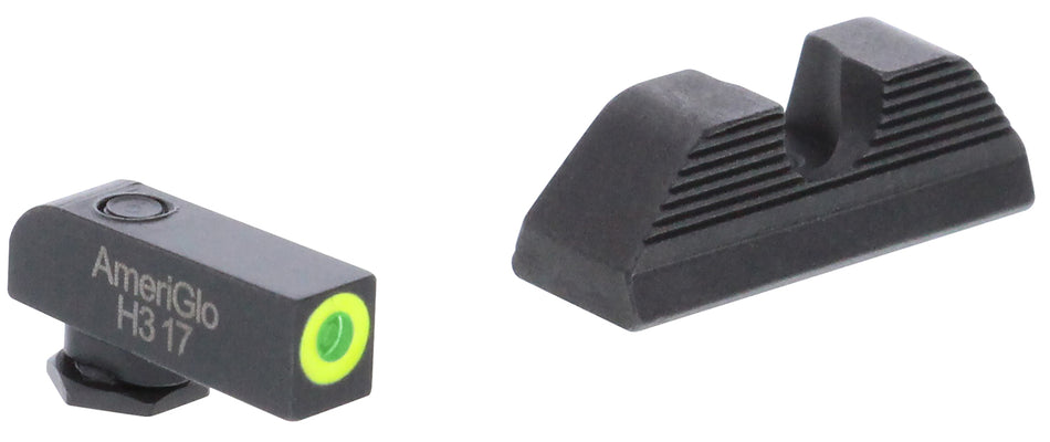 AmeriGlo GL352 Protector Series Compact Glock Sight Set LumiGreen Outline Front Blade Black Serrated Rear