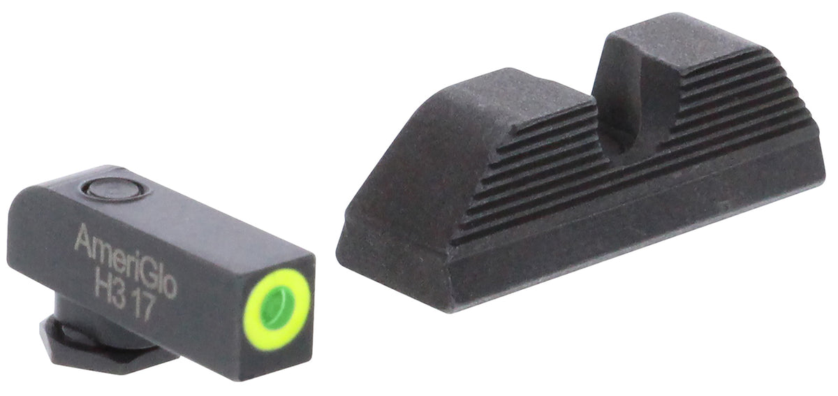 AmeriGlo GL354 Protector Series Glock Sight Set LumiGreen Outline Front Blade with Black Serrated Rear