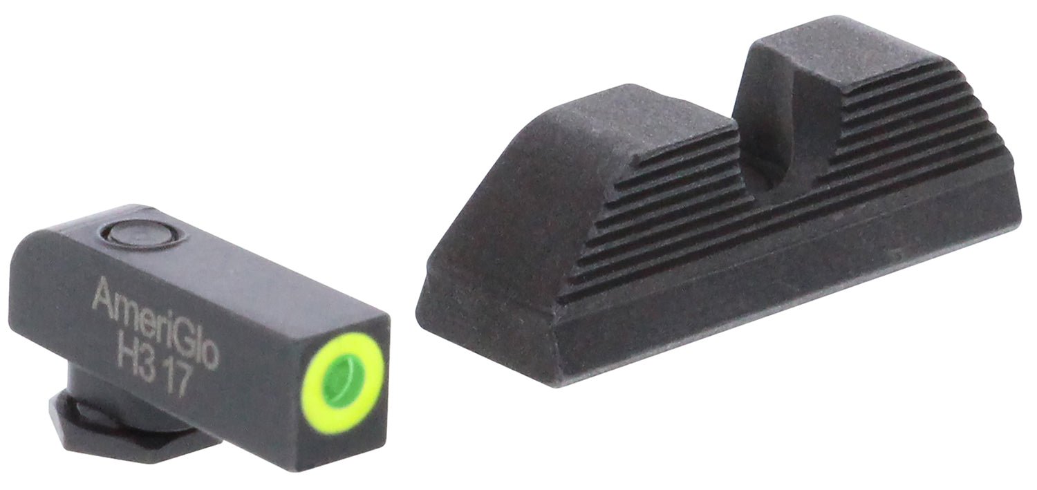 AmeriGlo GL354 Protector Series Glock Sight Set LumiGreen Outline Front Blade with Black Serrated Rear