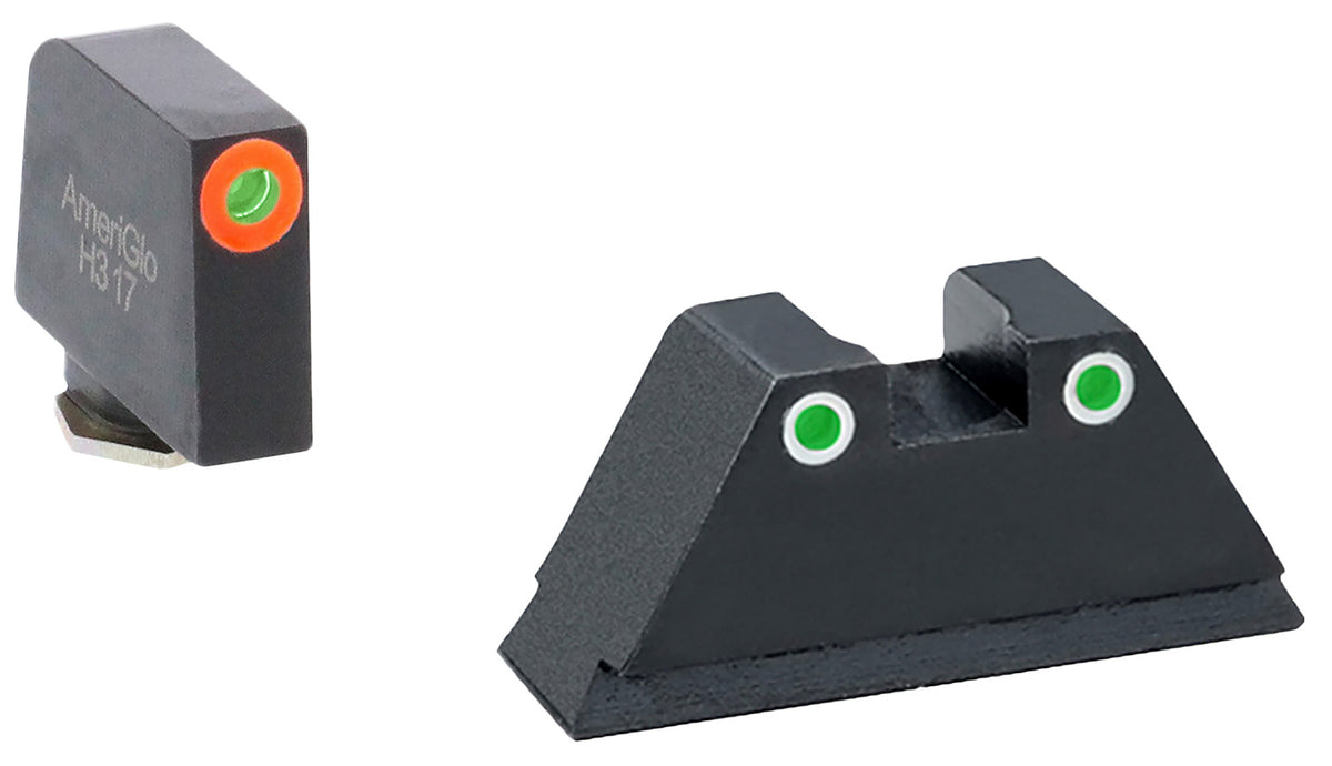 AmeriGlo GL331 XL Tall Optic-Ready Glock Sight Set Green Tritium Orange Front White Outline Rear Sights