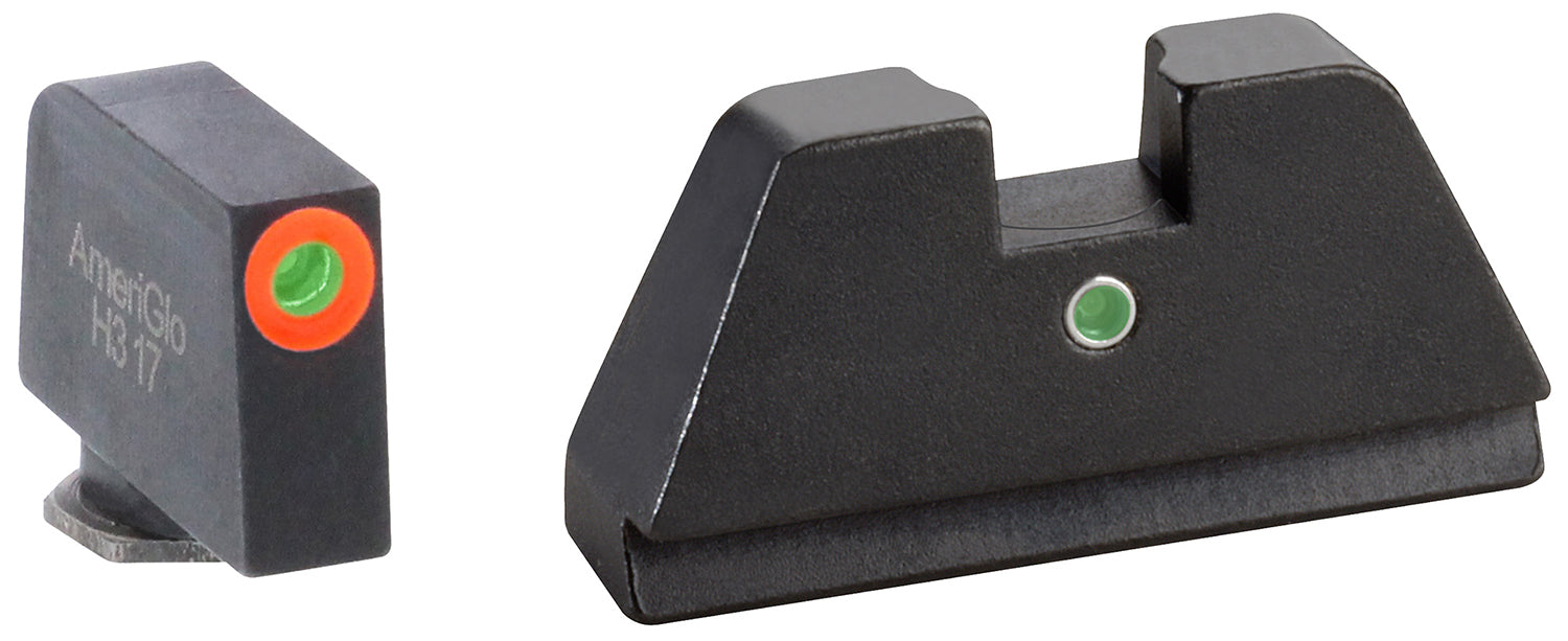 AmeriGlo GL291 XL Tall Co-Witness Iron Sight Set for Glock - Green Tritium Orange Outline Front & Green Tritium Rear