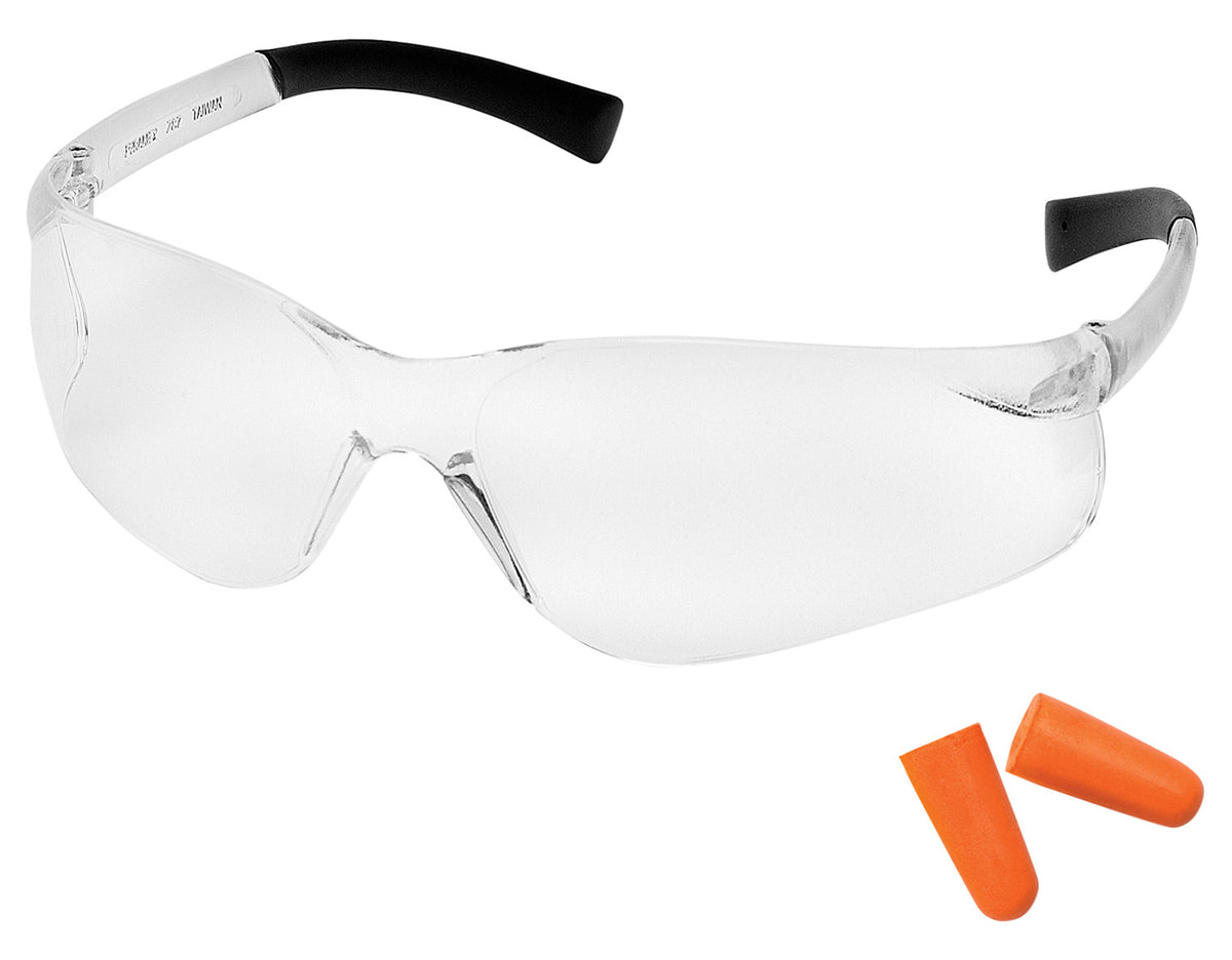 Pyramex PYS2510SNDP Mini Ztek Clear Lens Polycarbonate Wraparound Youth Safety Glasses Earplug Combo