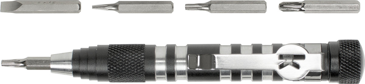 Kershaw TXTOOL Aluminum Knife Maintenance Tool 4.8-Inch Gray Handle 5-Bit Driver Set with Pocket Clip